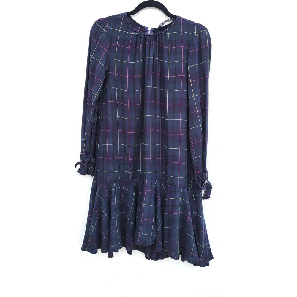 Zara‎ Basic Plaid Mini Dress Womens Medium Black Pleated Skirt Academia School